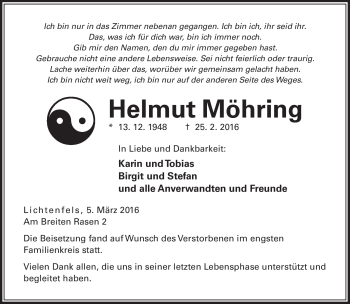 Traueranzeige von Helmut Möhring von Neue Presse Coburg