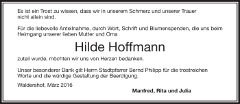 Traueranzeige von Hilde Hoffmann von Frankenpost