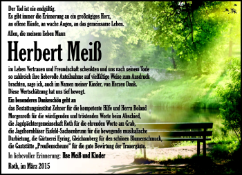 Traueranzeige von Herbert Meiß von Südthüringer Presse
