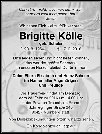 Traueranzeige von Brigitte Kölle von Neue Presse Coburg