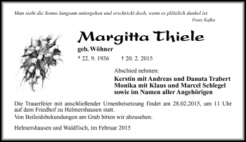 Traueranzeige von Margitta Thiele von Südthüringer Presse