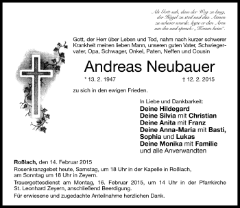 Traueranzeige von Andreas Neubauer von Neue Presse Coburg