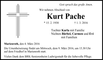 Traueranzeige von Kurt Pache von Neue Presse Coburg