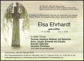Traueranzeige von Elsa Ehrhardt von Neue Presse Coburg
