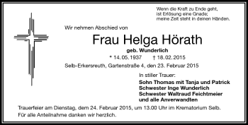 Traueranzeige von Helga Hörath von Frankenpost
