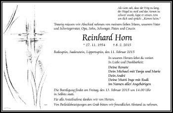 Traueranzeige von Reinhard Horn von Frankenpost