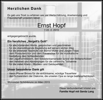 Traueranzeige von Ernst Hopf von Frankenpost