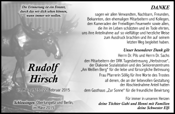 Traueranzeige von Rudolf Hirsch von Südthüringer Presse