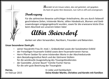 Traueranzeige von Albin Beiersdorf von Südthüringer Presse