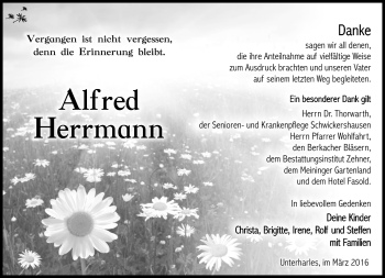 Traueranzeige von Alfred Herrmann von Südthüringer Presse