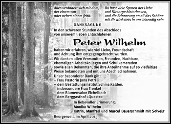 Traueranzeige von Peter Wilhelm von Südthüringer Presse