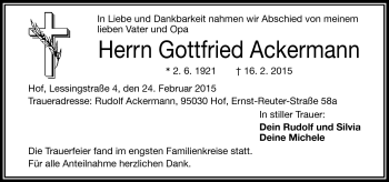 Traueranzeige von Gottfried Ackermann von Frankenpost