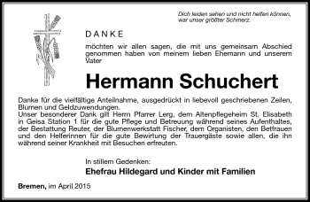 Traueranzeige von Hermann Schuchert von Südthüringer Presse