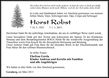 Traueranzeige von Horst Robst von Südthüringer Presse