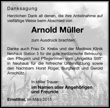 Traueranzeige von Arnold Müller von Südthüringer Presse