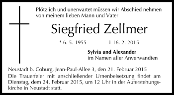 Traueranzeige von Siegfried Zellmer von Neue Presse Coburg