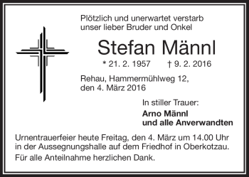 Traueranzeige von Stefan Männl von Frankenpost
