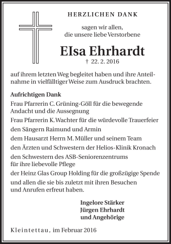 Traueranzeige von Elsa Ehrhardt von Neue Presse Coburg