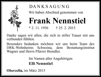Traueranzeige von Frank Nennstiel von Südthüringer Presse