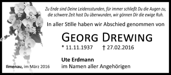 Traueranzeige von Georg Drewing von Südthüringer Presse