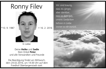 Traueranzeige von Filev Ronny von Neue Presse Coburg