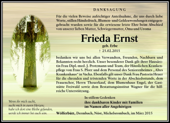 Traueranzeige von Frieda Ernst von Südthüringer Presse