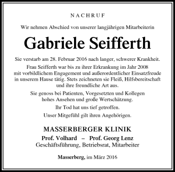 Traueranzeige von Gabriele Seifferth von Südthüringer Presse