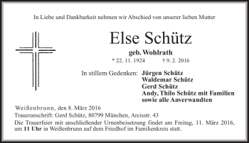 Traueranzeige von Else Schütz von Neue Presse Coburg