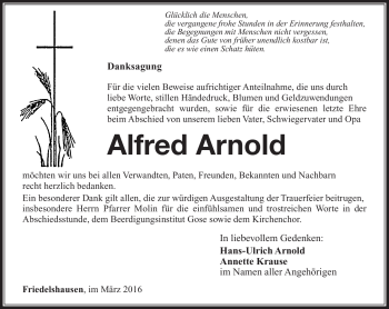 Traueranzeige von Alfred Arnold von Südthüringer Presse