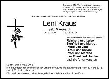 Traueranzeige von Leni Kraus von Neue Presse Coburg