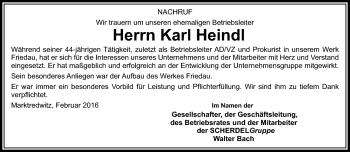 Traueranzeige von Karl Heindl von Frankenpost