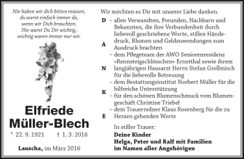 Traueranzeige von Elfriede Müller-Blech von Südthüringer Presse