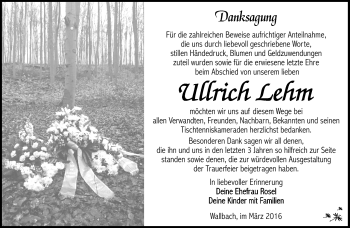 Traueranzeige von Ullrich Lehm von Südthüringer Presse