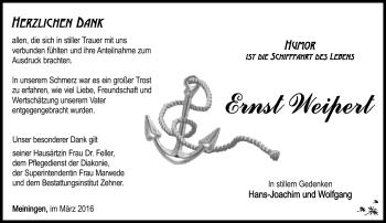 Traueranzeige von Ernst Weipert von Südthüringer Presse