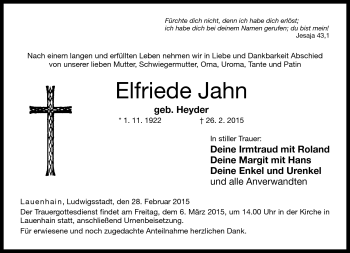 Traueranzeige von Elfriede Jahn von Neue Presse Coburg