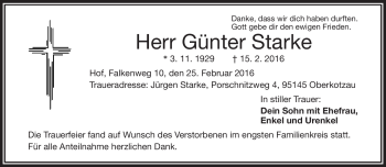 Traueranzeige von Günter Starke von Frankenpost