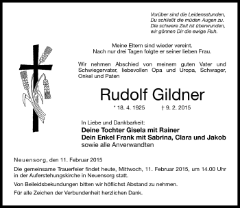 Traueranzeige von Rudolf Gildner von Neue Presse Coburg