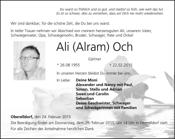 Traueranzeige von Ali (Alram) Och von Neue Presse Coburg
