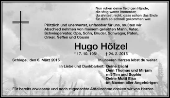 Traueranzeige von Hugo Hölzel von Frankenpost