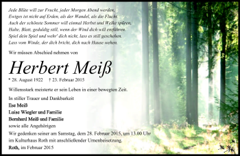 Traueranzeige von Herbert Meiß von Südthüringer Presse