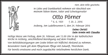Traueranzeige von Otto Pörner von Frankenpost