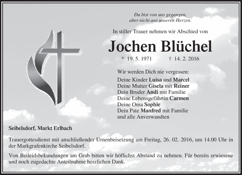  Traueranzeige für Jochen Blüchel vom 24.02.2016 aus Neue Presse Coburg