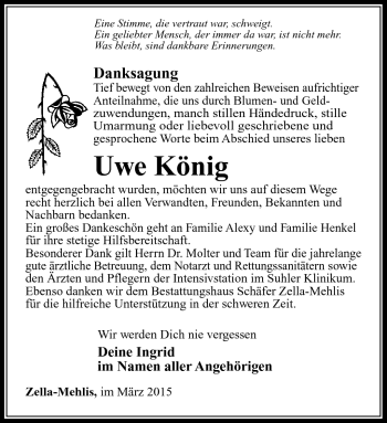 Traueranzeige von Uwe König von Südthüringer Presse