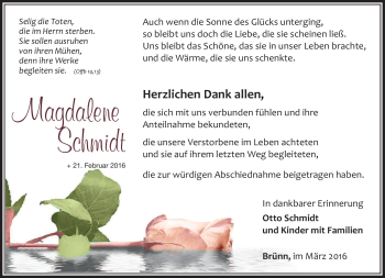 Traueranzeige von Magdalene Schmidt von Südthüringer Presse