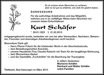 Traueranzeige von Kurt Schäfter von Südthüringer Presse