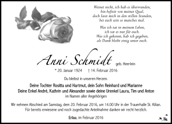 Traueranzeige von Anni Schmidt von Südthüringer Presse