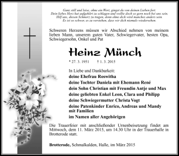 Traueranzeige von Heinz Münch von Südthüringer Presse