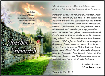 Traueranzeige von Joachim Heiderich von Südthüringer Presse