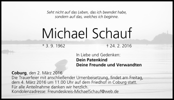 Traueranzeige von Michael Schauf von Neue Presse Coburg