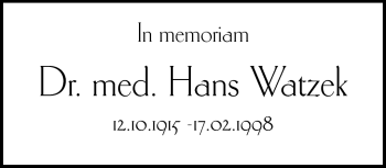 Traueranzeige von Hans Watzek von Neue Presse Coburg